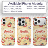 Cute Kawaii Sushi Ramen Dumpling Food Yellow Custom Name Protective Phone Case Mobile Cover Durable Everyday Smartphone Shock Resistant