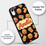 Cute Kawaii Burger Fries Hotdog Fast Food Black Custom Name Protective Phone Case Mobile Cover Durable Everyday Smartphone Shock Resistant