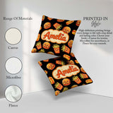 Custom Name Kawaii Burger Fries Hotdog Fast Food Black Seamless Square Filled Cushion Throw Pillow Sofa Bed Home Decor Zip Washable UK Made