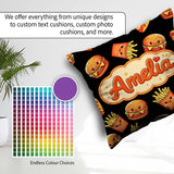 Custom Name Kawaii Burger Fries Hotdog Fast Food Black Seamless Square Filled Cushion Throw Pillow Sofa Bed Home Decor Zip Washable UK Made
