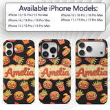 Cute Kawaii Burger Fries Hotdog Fast Food Black Custom Name Protective Phone Case Mobile Cover Durable Everyday Smartphone Shock Resistant