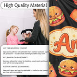 Cute Kawaii Burger Fries Hotdog Fast Food Black Background Seamless  Personalised Custom Name Super Soft Fleece Blanket Bed Sofa Throw