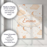 Personalised Name Warm Neutral Moon Stars Clouds Nursery Seamless Custom  Bespoke Canvas Wall Art Print Decor Picture Ready to Hang