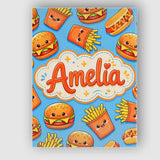 Personalised Name Cute Kawaii Burger Fries Custom  Unique Gift Idea Elegant Feature Canvas Wall Art Print Decor Picture Ready to Hang