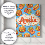 Personalised Name Cute Kawaii Burger Fries Custom  Unique Gift Idea Elegant Feature Canvas Wall Art Print Decor Picture Ready to Hang
