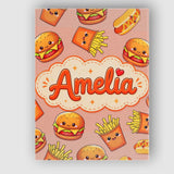 Personalised Name Cute Kawaii Burger Fries Custom  Unique Gift Idea Elegant Feature Canvas Wall Art Print Decor Picture Ready to Hang