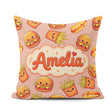 Custom Name Kawaii Burger Fries Hotdog Fast Food Beige Seamless Square Filled Cushion Throw Pillow Sofa Bed Home Decor Zip Washable UK Made