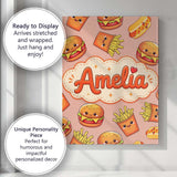 Personalised Name Cute Kawaii Burger Fries Custom  Unique Gift Idea Elegant Feature Canvas Wall Art Print Decor Picture Ready to Hang