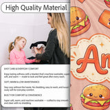 Cute Kawaii Burger Fries Hotdog Fast Food Beige Background Seamless  Personalised Custom Name Super Soft Fleece Blanket Bed Sofa Throw