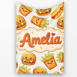 Kawaii Burger Fries Hotdog Fast Food Light Cream Seamless Pattern  Personalised Custom Name Super Soft Fleece Blanket Bed Sofa Throw