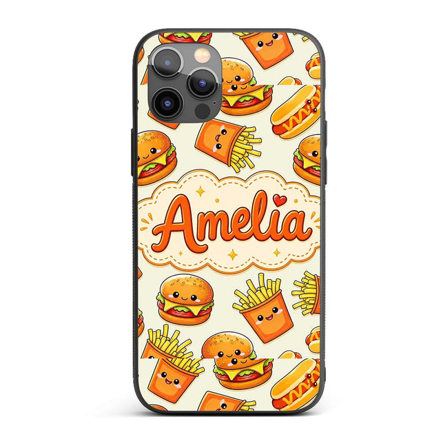 Kawaii Burger Fries Hotdog Fast Food Light Cream Custom Name Protective Phone Case Mobile Cover Durable Everyday Smartphone Shock Resistant