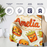 Kawaii Burger Fries Hotdog Fast Food Light Cream Seamless Pattern  Personalised Custom Name Super Soft Fleece Blanket Bed Sofa Throw