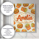 Personalised Name Kawaii Burger Fries Custom Modern Room Accent Creative Decorator Style Canvas Wall Art Print Decor Picture Ready to Hang