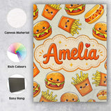 Personalised Name Kawaii Burger Fries Custom Modern Room Accent Creative Decorator Style Canvas Wall Art Print Decor Picture Ready to Hang