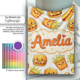 Kawaii Burger Fries Hotdog Fast Food Light Cream Seamless Pattern  Personalised Custom Name Super Soft Fleece Blanket Bed Sofa Throw