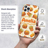 Cute Kawaii Burger Fries Hotdog Fast Food Gingham Custom Name Protective Phone Case Mobile Cover Durable Everyday Smartphone Shock Resistant