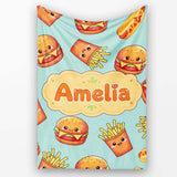 Kawaii Burger Fries Hotdog Fast Food Mint Green Seamless Pattern  Personalised Custom Name Super Soft Fleece Blanket Bed Sofa Throw