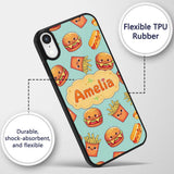 Kawaii Burger Fries Hotdog Fast Food Mint Green Custom Name Protective Phone Case Mobile Cover Durable Everyday Smartphone Shock Resistant