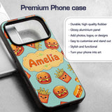 Kawaii Burger Fries Hotdog Fast Food Mint Green Custom Name Protective Phone Case Mobile Cover Durable Everyday Smartphone Shock Resistant