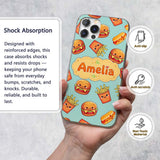 Kawaii Burger Fries Hotdog Fast Food Mint Green Custom Name Protective Phone Case Mobile Cover Durable Everyday Smartphone Shock Resistant