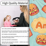 Kawaii Burger Fries Hotdog Fast Food Mint Green Seamless Pattern  Personalised Custom Name Super Soft Fleece Blanket Bed Sofa Throw