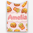 Cute Kawaii Burger Fries Hotdog Fast Food Soft Pink Background  Personalised Custom Name Super Soft Fleece Blanket Bed Sofa Throw