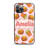 Cute Kawaii Burger Fries Hotdog Fast Food Soft Custom Name Protective Phone Case Mobile Cover Durable Everyday Smartphone Shock Resistant
