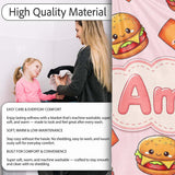 Cute Kawaii Burger Fries Hotdog Fast Food Soft Pink Background  Personalised Custom Name Super Soft Fleece Blanket Bed Sofa Throw