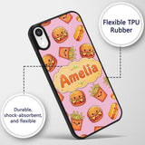 Kawaii Burger Fries Hotdog Fast Food Blush Pink Custom Name Protective Phone Case Mobile Cover Durable Everyday Smartphone Shock Resistant
