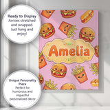 Personalised Name Kawaii Burger Fries Custom Modern Room Accent Creative Decorator Style Canvas Wall Art Print Decor Picture Ready to Hang