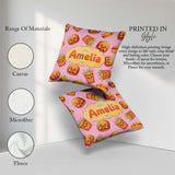 Custom Name Kawaii Burger Fries Fast Food Blush Seamless Pattern Square Filled Cushion Throw Pillow Sofa Bed Home Decor Zip Washable UK Made