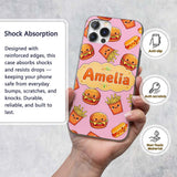 Kawaii Burger Fries Hotdog Fast Food Blush Pink Custom Name Protective Phone Case Mobile Cover Durable Everyday Smartphone Shock Resistant