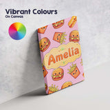 Personalised Name Kawaii Burger Fries Custom Modern Room Accent Creative Decorator Style Canvas Wall Art Print Decor Picture Ready to Hang