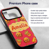 Cute Kawaii Burger Fries Hotdog Fast Food Red Custom Name Protective Phone Case Mobile Cover Durable Everyday Smartphone Shock Resistant