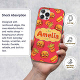 Cute Kawaii Burger Fries Hotdog Fast Food Red Custom Name Protective Phone Case Mobile Cover Durable Everyday Smartphone Shock Resistant