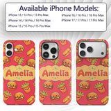 Cute Kawaii Burger Fries Hotdog Fast Food Red Custom Name Protective Phone Case Mobile Cover Durable Everyday Smartphone Shock Resistant