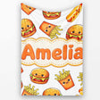 Cute Kawaii Burger Fries Hotdog Fast Food White Background Seamless  Personalised Custom Name Super Soft Fleece Blanket Bed Sofa Throw
