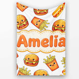 Cute Kawaii Burger Fries Hotdog Fast Food White Background Seamless  Personalised Custom Name Super Soft Fleece Blanket Bed Sofa Throw
