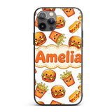 Cute Kawaii Burger Fries Hotdog Fast Food White Custom Name Protective Phone Case Mobile Cover Durable Everyday Smartphone Shock Resistant