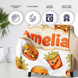 Cute Kawaii Burger Fries Hotdog Fast Food White Background Seamless  Personalised Custom Name Super Soft Fleece Blanket Bed Sofa Throw