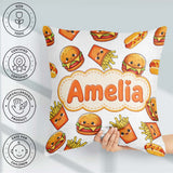 Custom Name Kawaii Burger Fries Hotdog Fast Food White Seamless Square Filled Cushion Throw Pillow Sofa Bed Home Decor Zip Washable UK Made