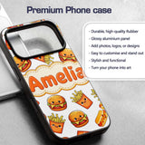 Cute Kawaii Burger Fries Hotdog Fast Food White Custom Name Protective Phone Case Mobile Cover Durable Everyday Smartphone Shock Resistant