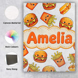 Personalised Name Cute Kawaii Burger Fries Custom  Unique Gift Idea Elegant Feature Canvas Wall Art Print Decor Picture Ready to Hang