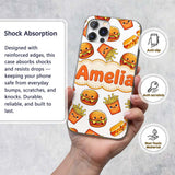 Cute Kawaii Burger Fries Hotdog Fast Food White Custom Name Protective Phone Case Mobile Cover Durable Everyday Smartphone Shock Resistant