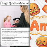Cute Kawaii Burger Fries Hotdog Fast Food White Background Seamless  Personalised Custom Name Super Soft Fleece Blanket Bed Sofa Throw