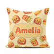 Custom Name Cute Kawaii Burger Fries Hotdog Fast Food Background Square Filled Cushion Throw Pillow Sofa Bed Home Decor Zip Washable UK Made
