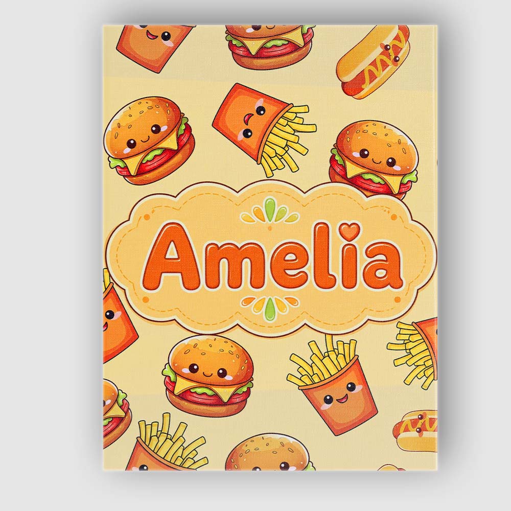 Personalised Name Cute Kawaii Burger Fries Custom  Unique Gift Idea Elegant Feature Canvas Wall Art Print Decor Picture Ready to Hang