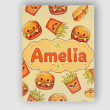 Personalised Name Cute Kawaii Burger Fries Custom  Unique Gift Idea Elegant Feature Canvas Wall Art Print Decor Picture Ready to Hang