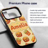 Cute Kawaii Burger Fries Hotdog Fast Food Yellow Custom Name Protective Phone Case Mobile Cover Durable Everyday Smartphone Shock Resistant