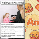 Cute Kawaii Burger Fries Hotdog Fast Food Yellow Background  Personalised Custom Name Super Soft Fleece Blanket Bed Sofa Throw